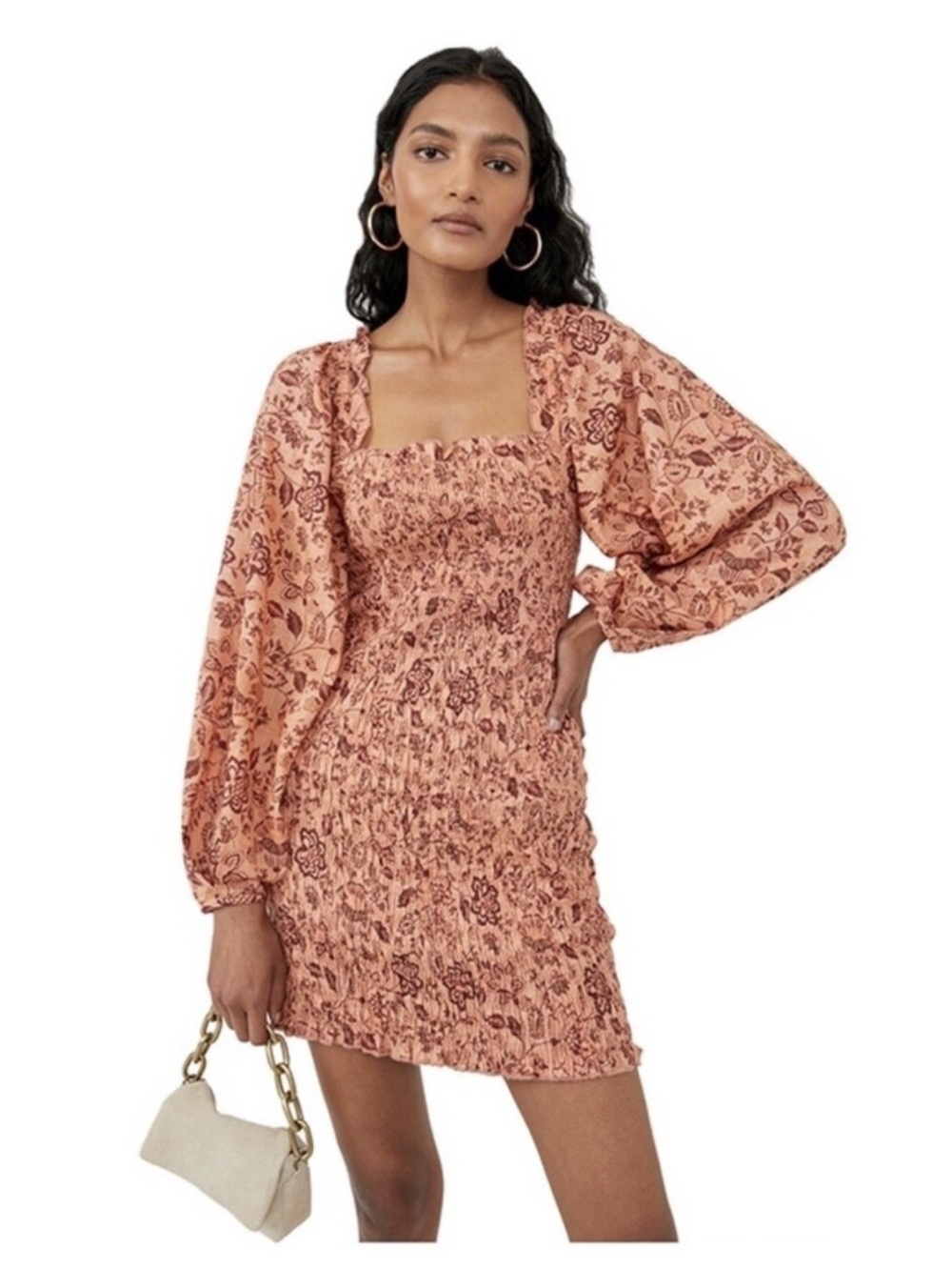 Free People Smock It To Me Mini Dress Apricot